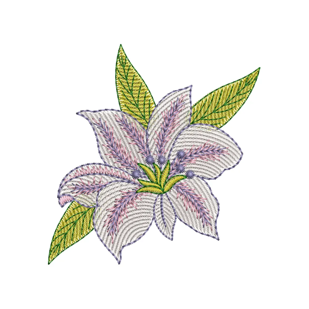 Lily with Leaf Embroidery Design
