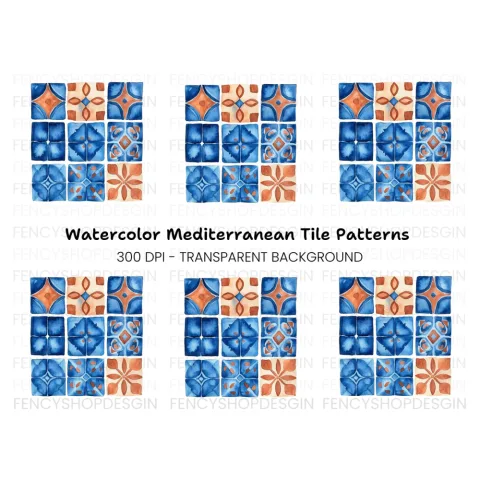 Blue and Orange Tile Patterns Clipart Bundle