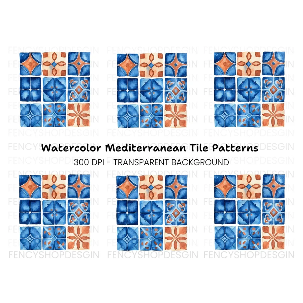 Blue and Orange Tile Patterns Clipart Bundle