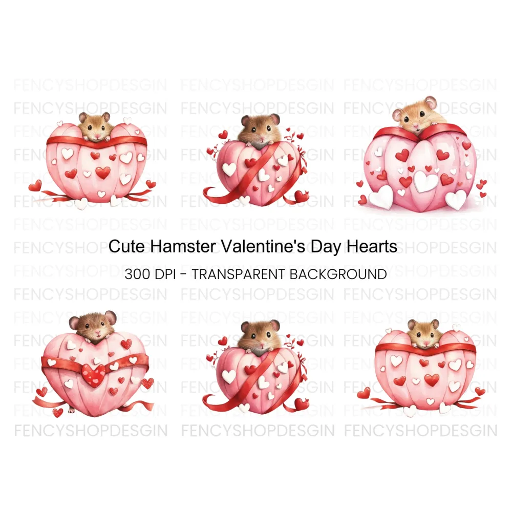 Cute Hamsters in Valentine Hearts Clipart Bundle