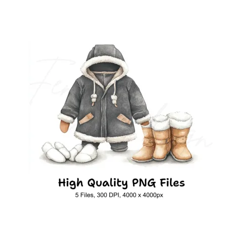 Winter Apparel and Boots Clipart Bundle