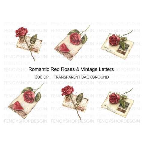 Romantic Red Roses Letters Clipart Bundle