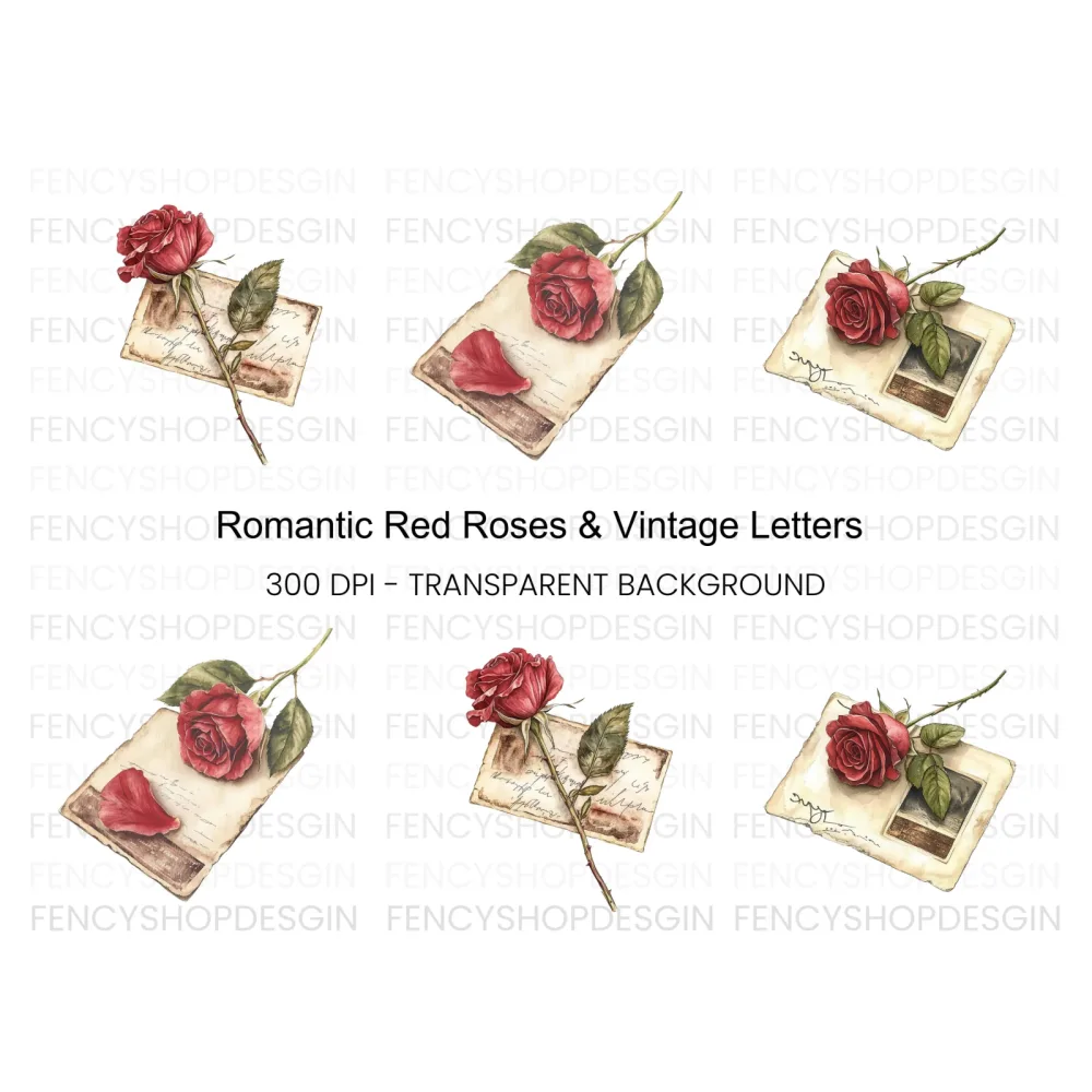 Romantic Red Roses Letters Clipart Bundle