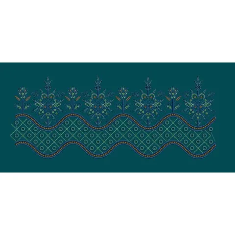 Teal Waves Lattice Floral Border Embroidery Design