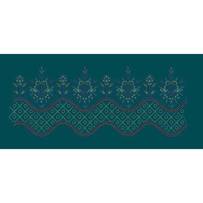 Teal Waves Lattice Floral Border Embroidery Design