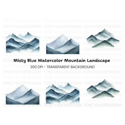 Misty Blue Mountain Clipart Bundle