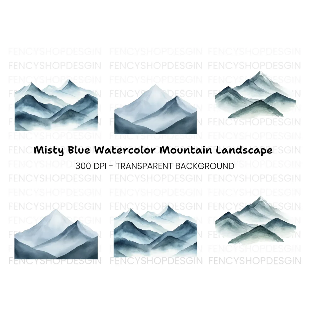 Misty Blue Mountain Clipart Bundle