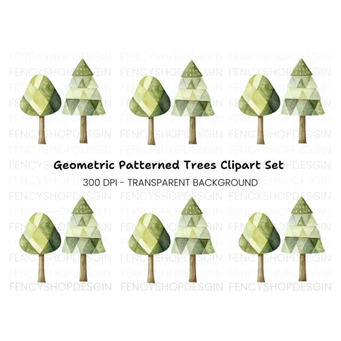 Geometric Tree Clipart Bundle