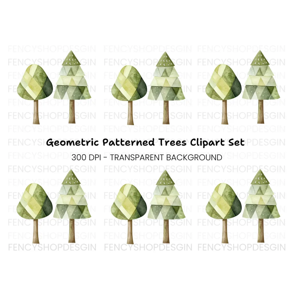 Geometric Tree Clipart Bundle