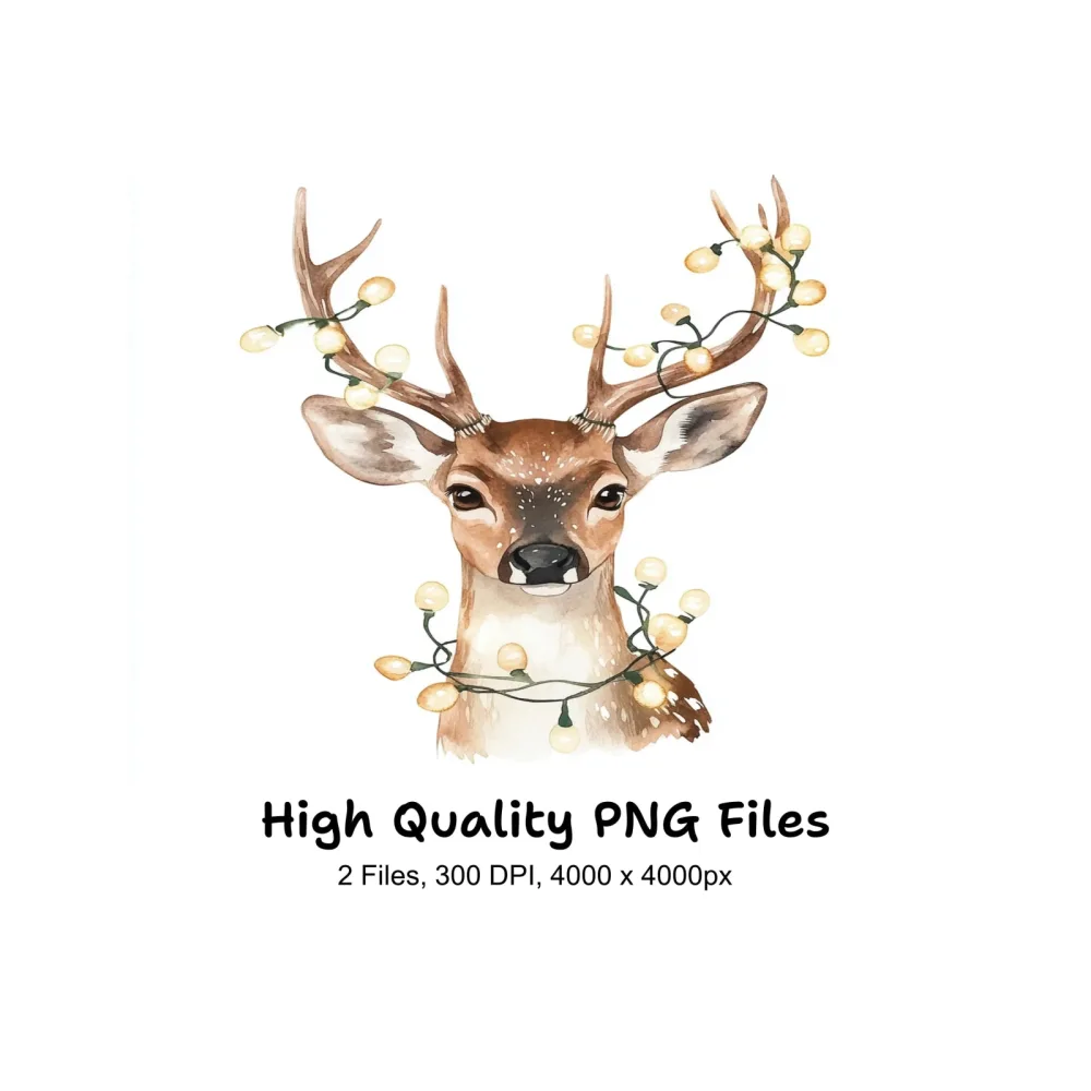 Festive Deer Head with Lights Clipart Bundle