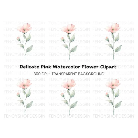 Delicate Pink Flower Clipart Bundle