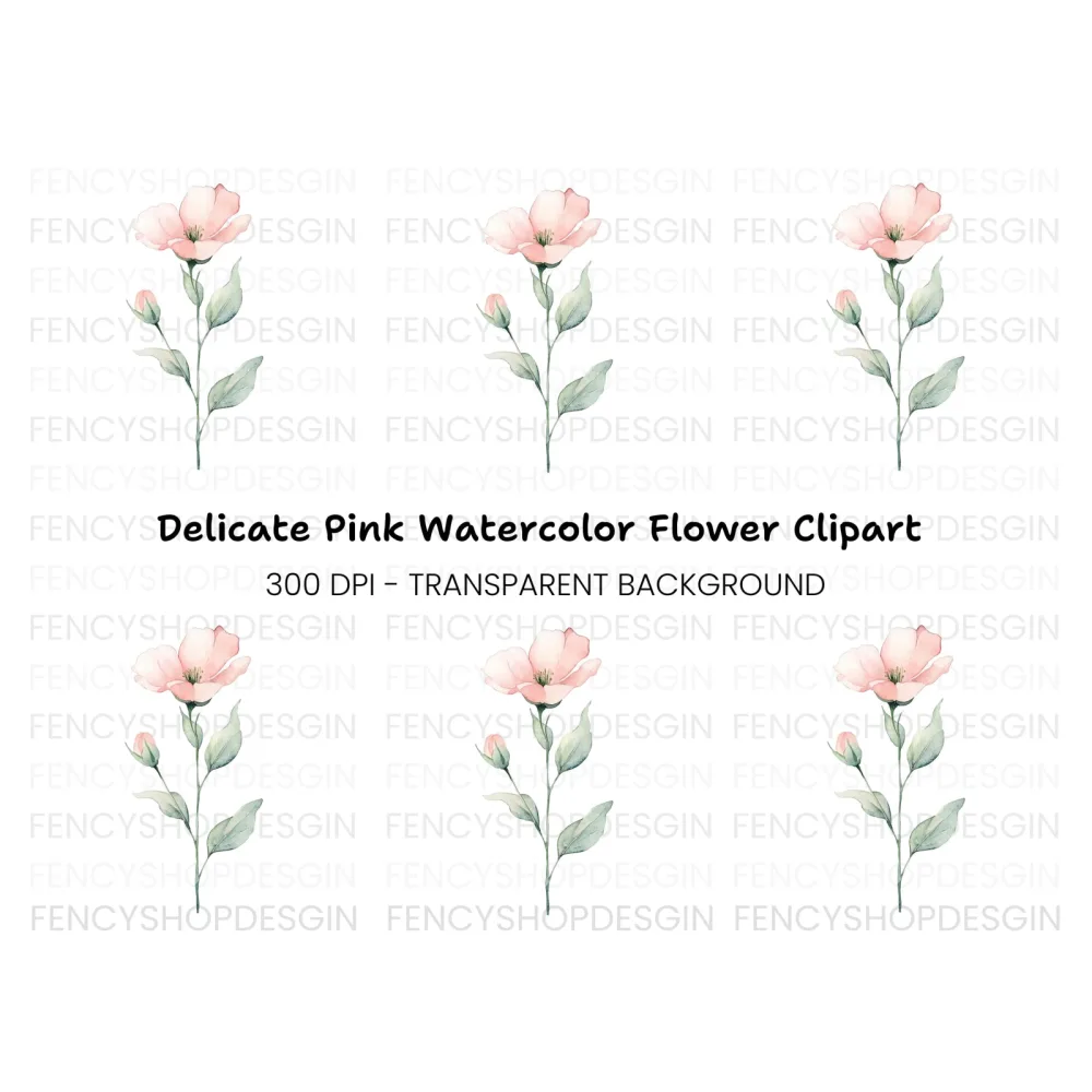 Delicate Pink Flower Clipart Bundle
