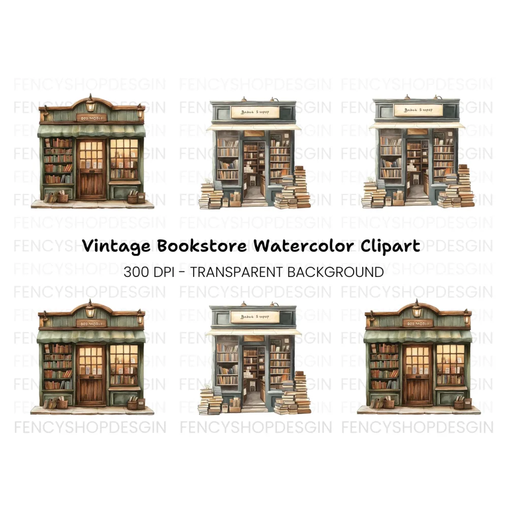 Vintage Bookstore Clipart Bundle