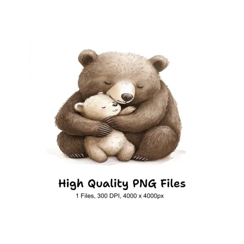 Cute Bear Hug Mother Child Clipart Bundle