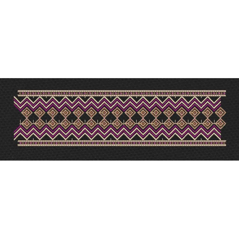 Floral Border Golden Purple Curve Embroidery Design