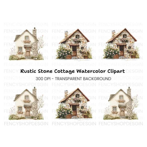 Stone Cottage Clipart Bundle