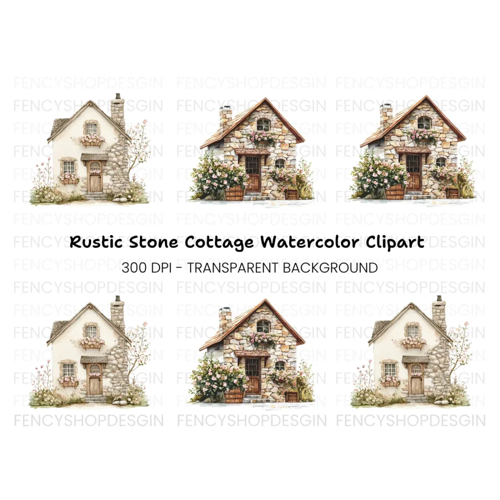 Stone Cottage Clipart Bundle