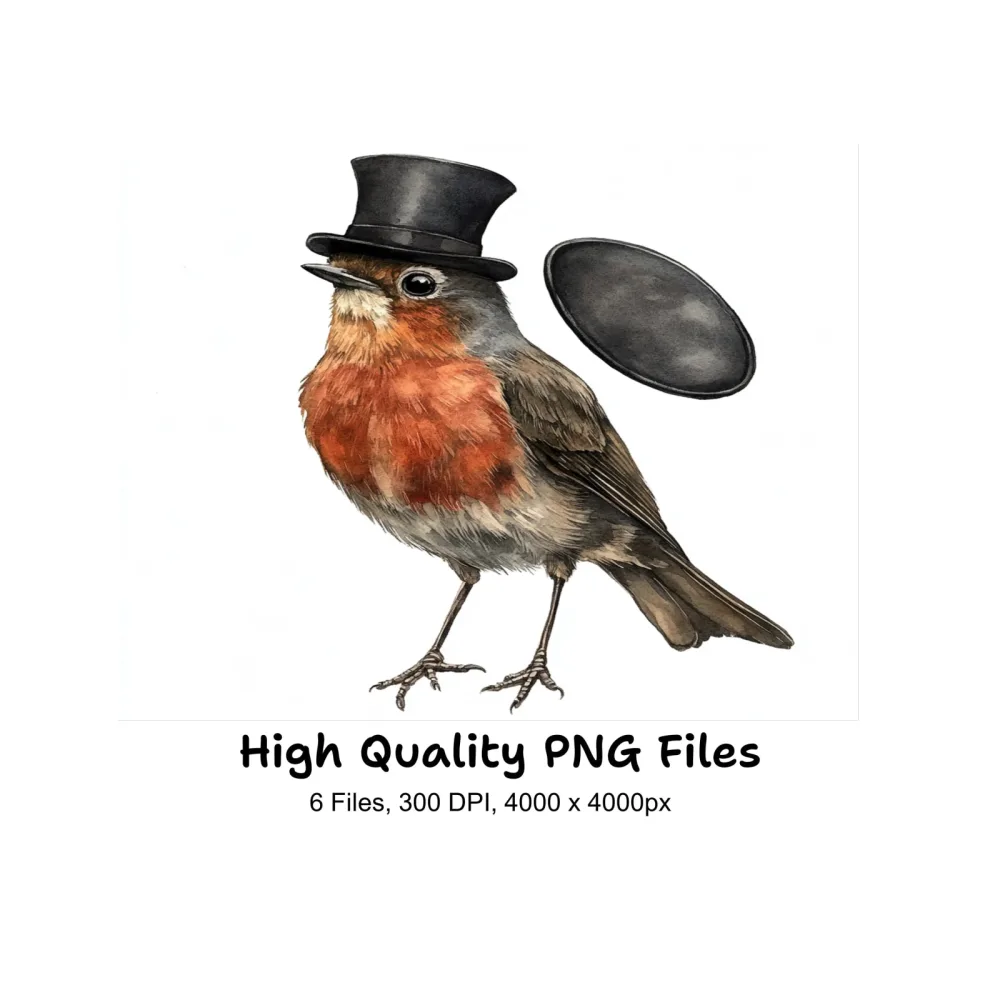 Elegant Robin Birds with Top Hats Clipart Bundle