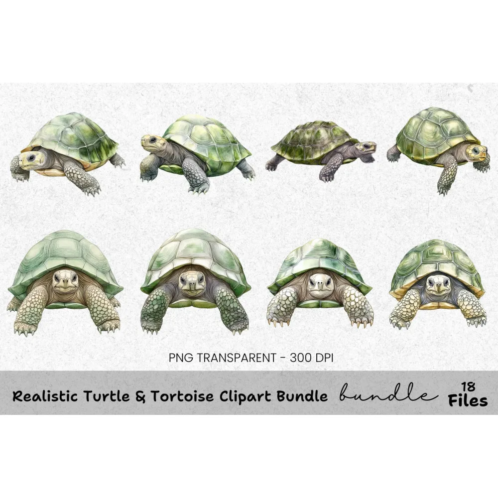 Realistic Turtle Tortoise Clipart Bundle