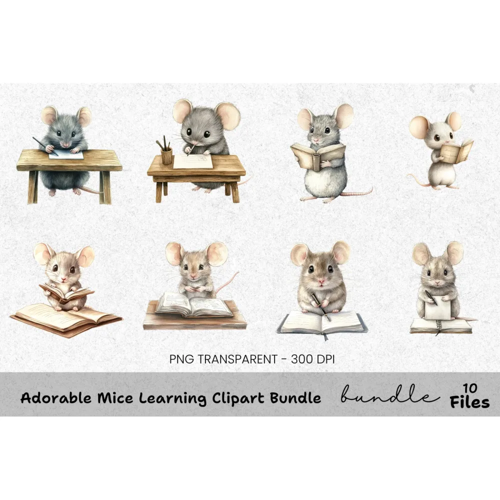 Adorable Mice Learning Clipart Bundle