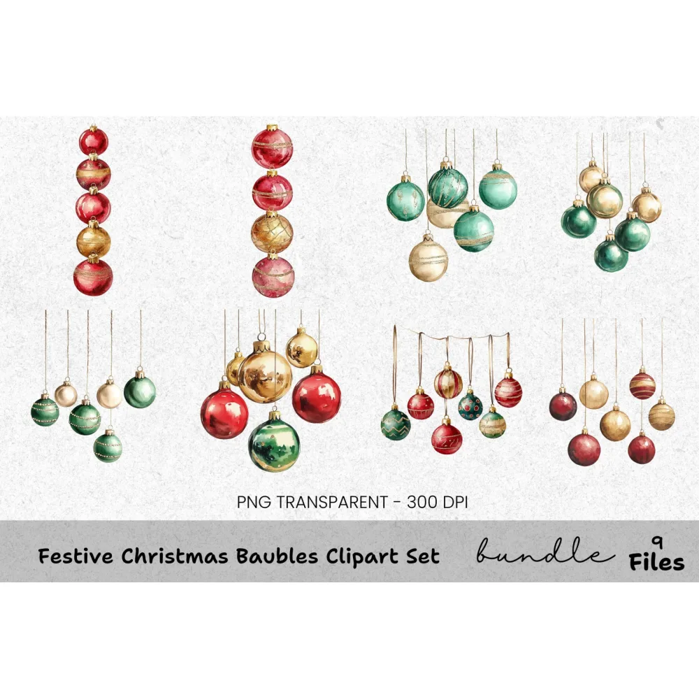 Festive Christmas Baubles Clipart Bundle