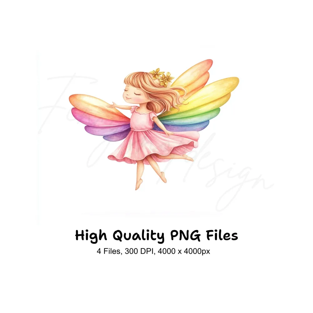 Cute Fairies with Rainbow Wings Clipart Bundle