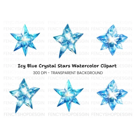 Sparkling Blue Crystal Star Clipart Bundle