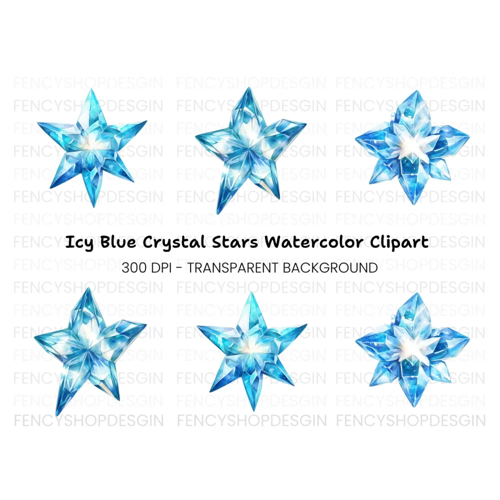 Sparkling Blue Crystal Star Clipart Bundle
