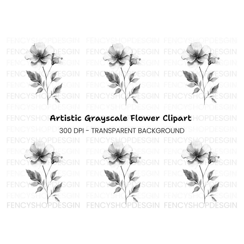 Monochrome Flower Clipart Bundle