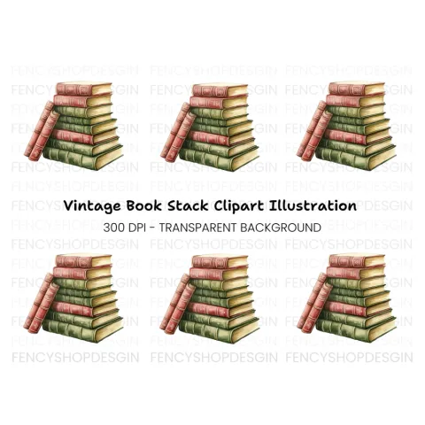 Vintage Book Stack Clipart Bundle