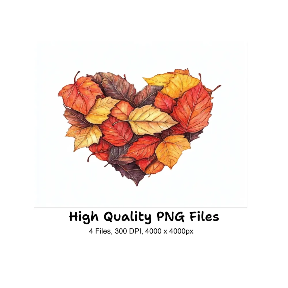 Autumn Leaves Heart Shape Clipart Bundle