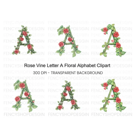 Floral Rose Letter Clipart Bundle