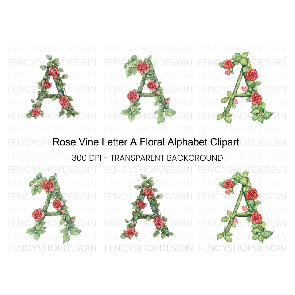 Floral Rose Letter Clipart Bundle