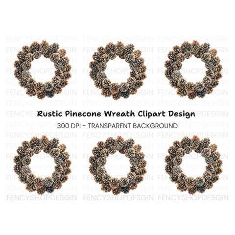 Pine Cone Wreath Clipart Bundle