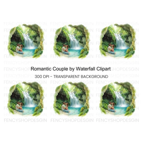 Romantic Couple Jungle Waterfall Clipart Bundle