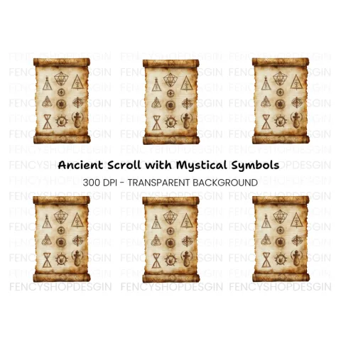 Ancient Scroll Mystic Symbols Clipart Bundle