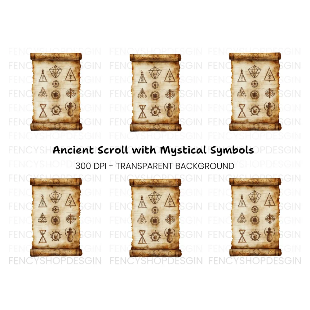 Ancient Scroll Mystic Symbols Clipart Bundle