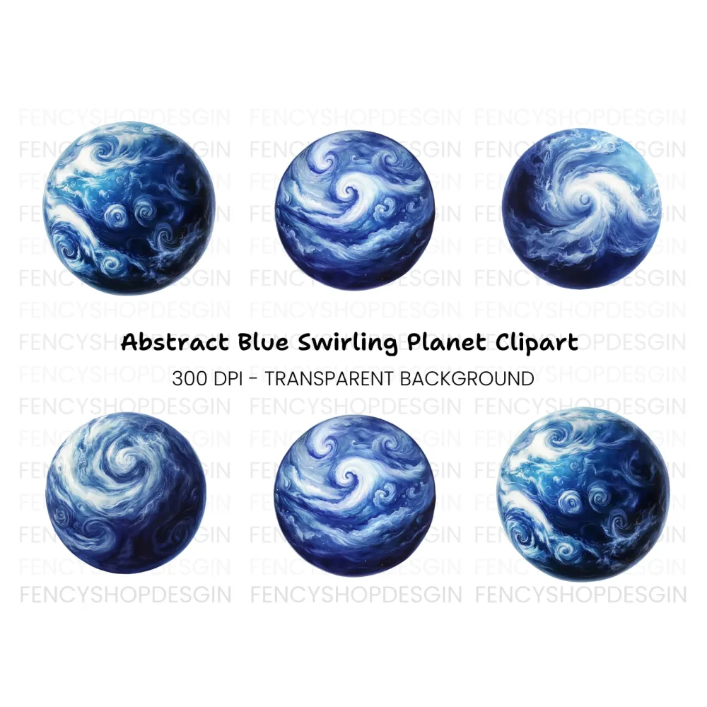 Blue Swirling Abstract Planet Clipart Bundle