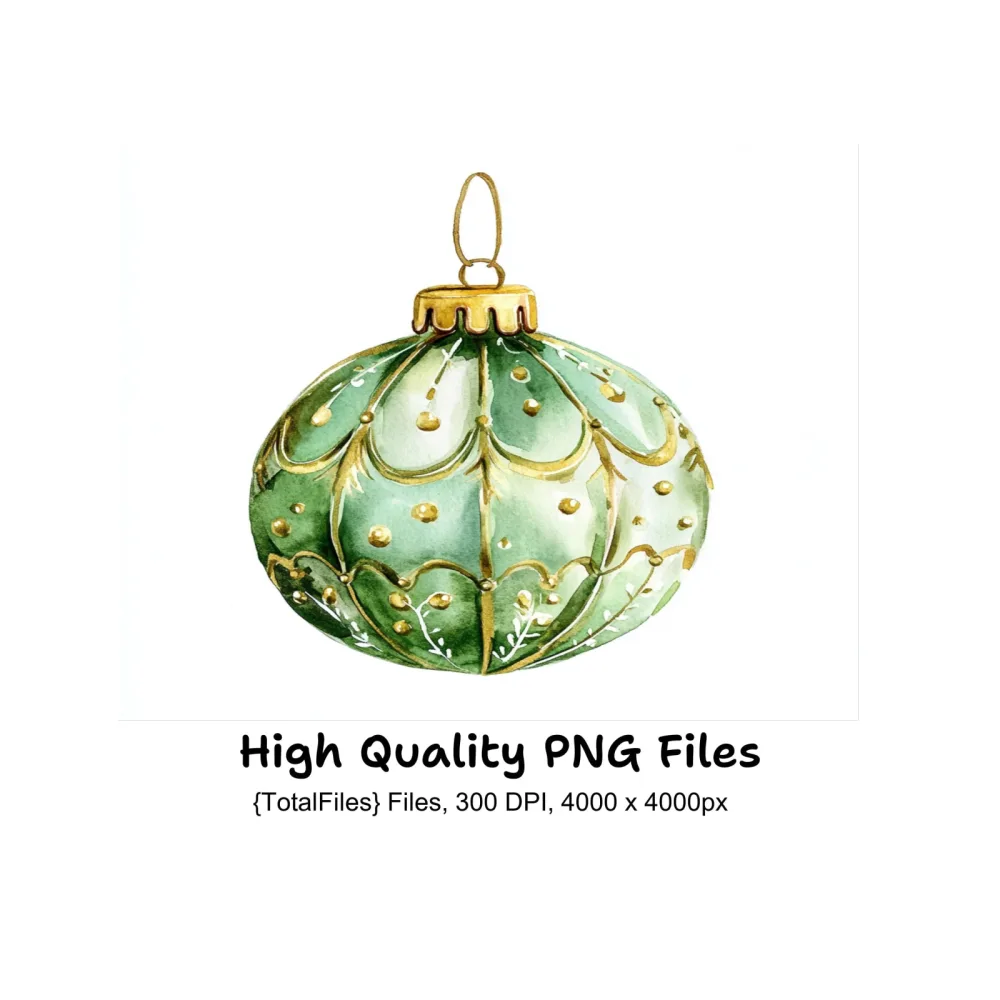 Elegant Green and Gold Christmas Baubles Clipart Bundle