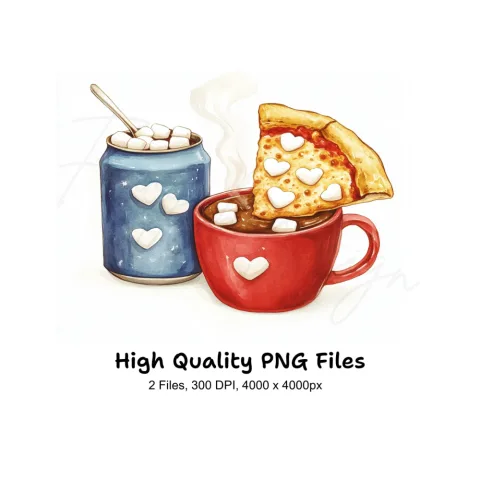 Hot Chocolate Pizza Love Clipart Bundle
