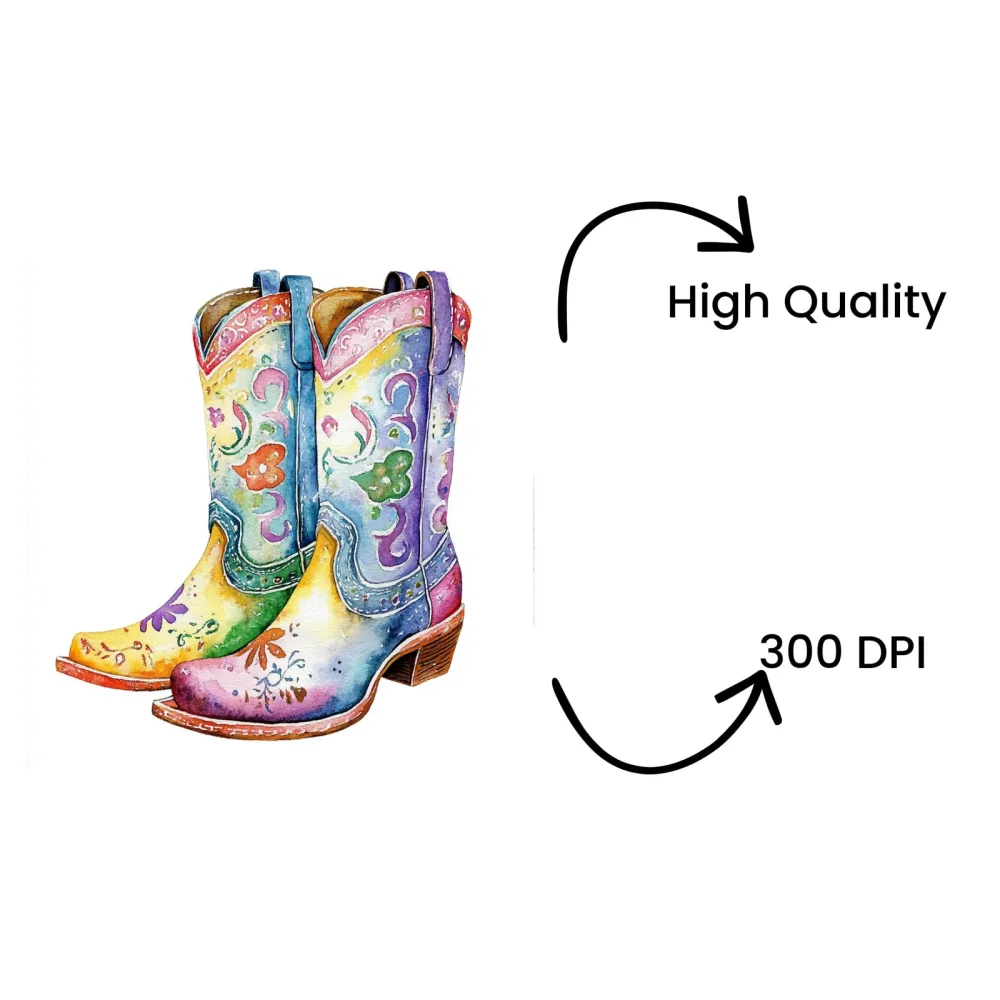 Vibrant Floral Cowgirl Boots Clipart Bundle