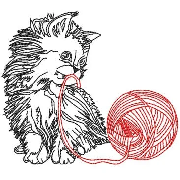 Cat With Ball Embroidery Design