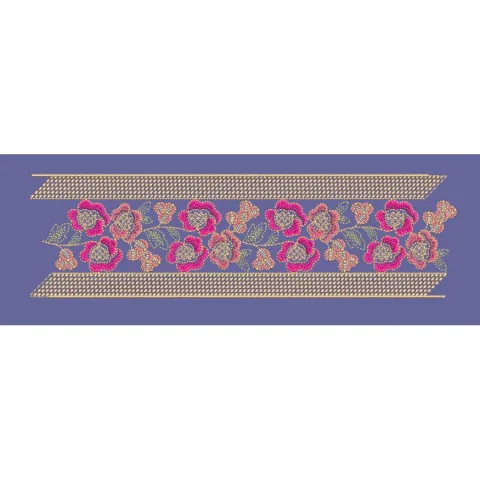 Magenta Vines Floral Border with Gold Lattice Embroidery Design