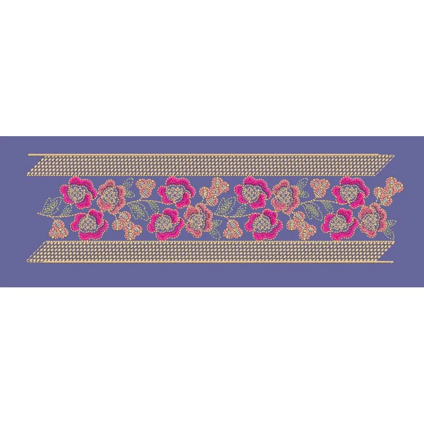 Magenta Vines Floral Border with Gold Lattice Embroidery Design