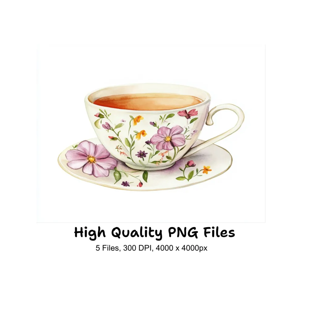 Vintage Teacups Clipart Bundle