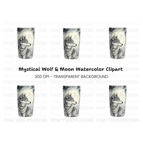 Mystical Wolf Moon Tumbler Clipart Bundle