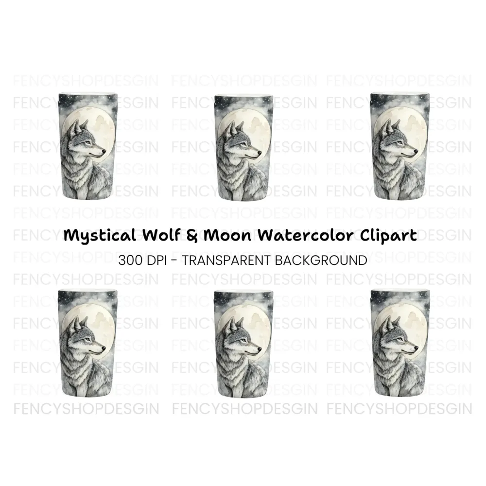 Mystical Wolf Moon Tumbler Clipart Bundle