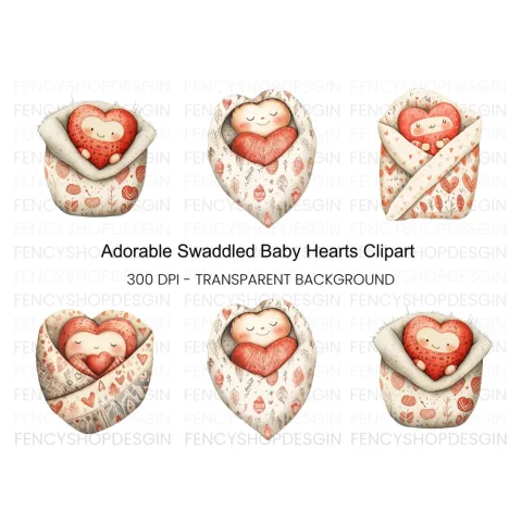 Baby Heart Swaddle Clipart Bundle
