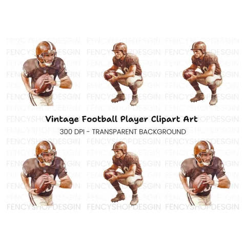 Vintage Football Players Clipart Bundle