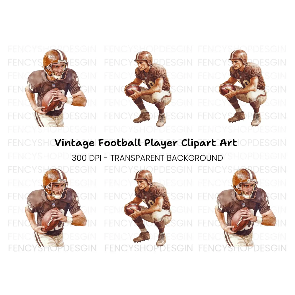 Vintage Football Players Clipart Bundle